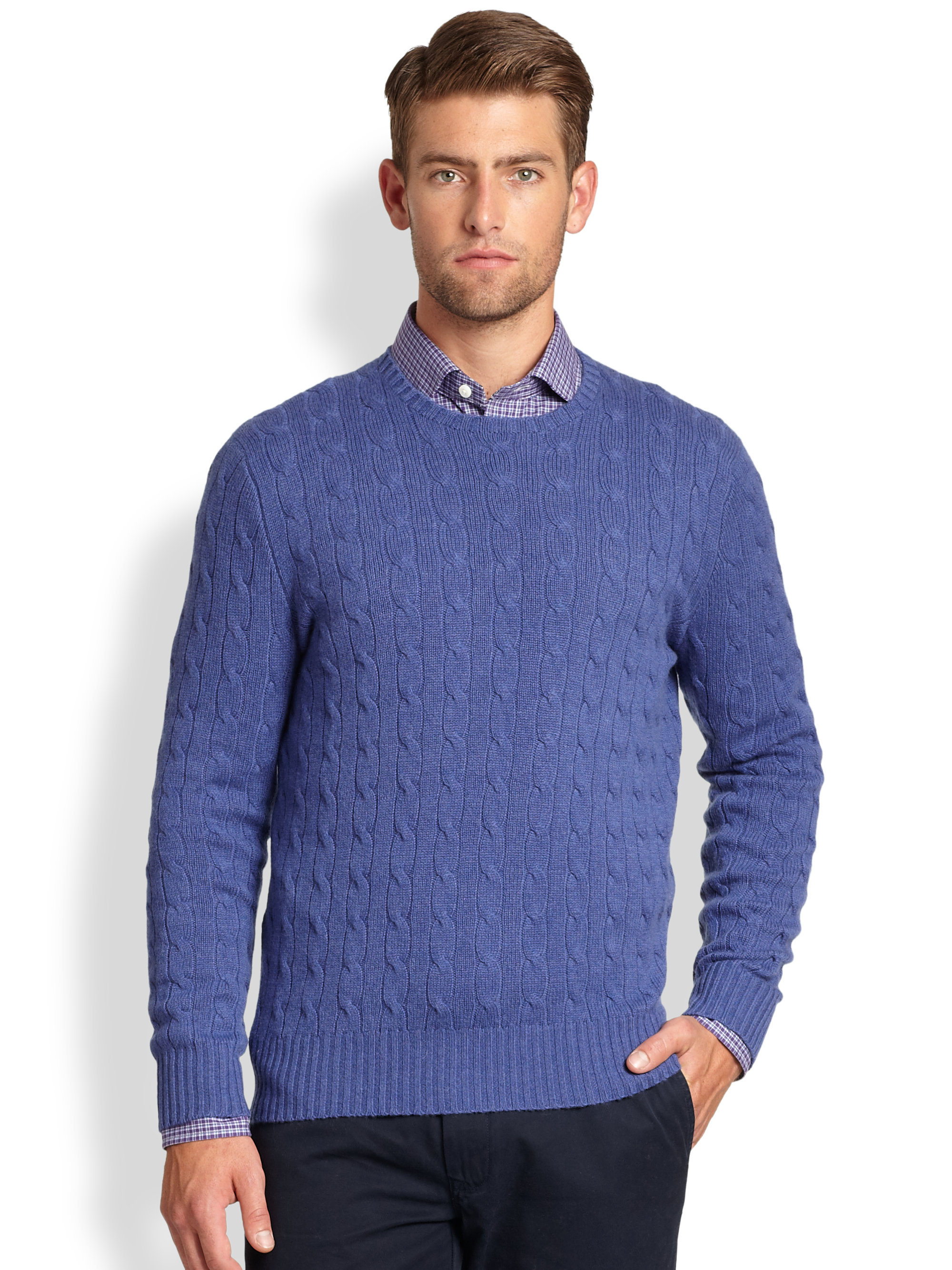 Polo ralph lauren Cable Knit Cashmere Crewneck Sweater in Blue for ...