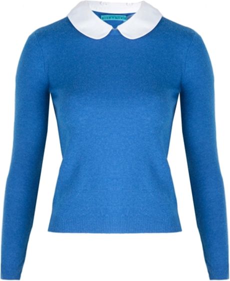 Alice + Olivia Roney Elbow Patch Peter Pan Collar Sweater in Blue ...
