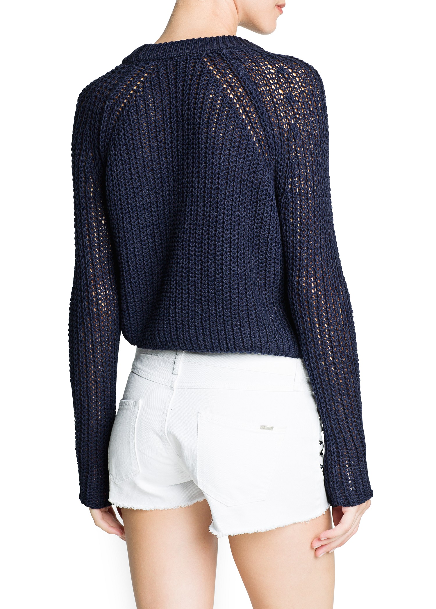 Mango Chunky Knit Cropped Sweater in Blue | Lyst