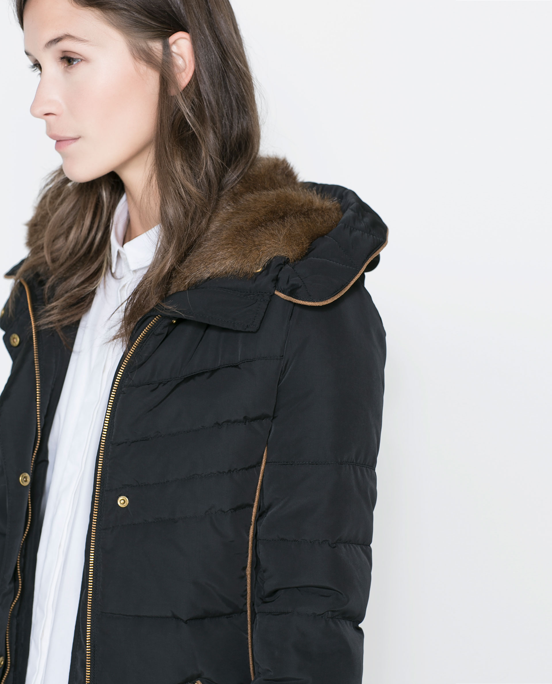 Zara Short Quilted Jacket with Hood in Black Lyst