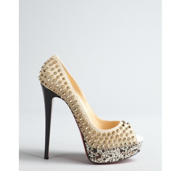 Christian louboutin Stone Suede Spike-studded Platform Lady Peep ...