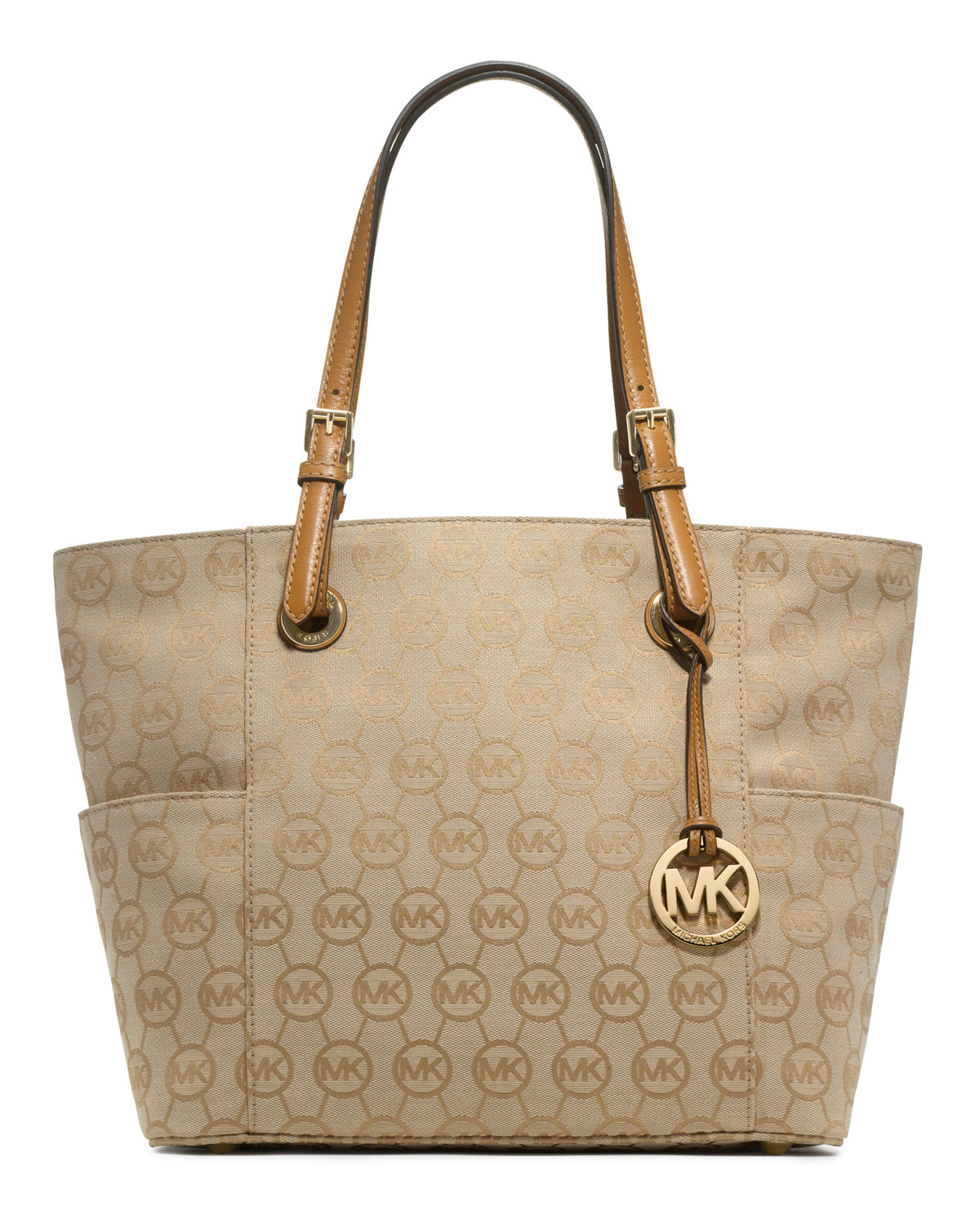 Michael Michael Kors Signature Monogram Tote in Brown (BEIGE/CAMEL/TAN ...