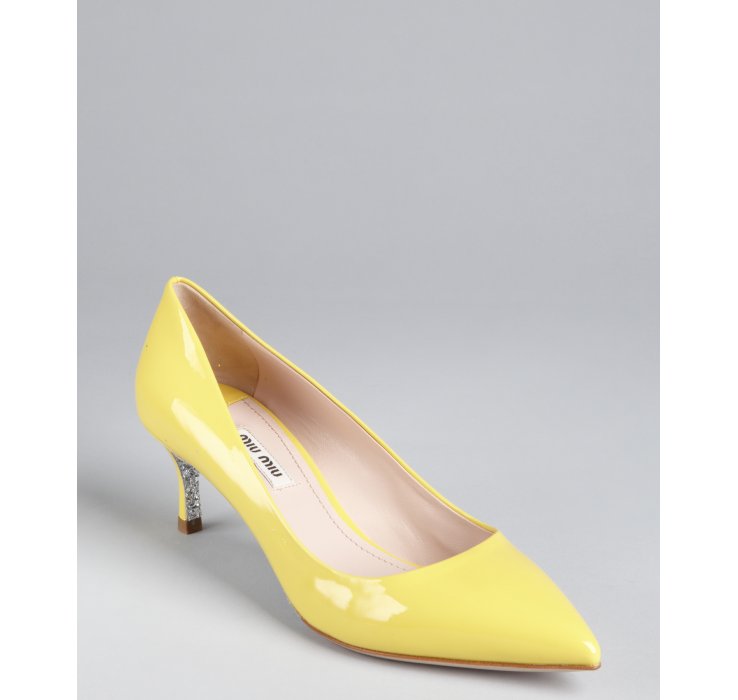 yellow kitten heel pumps