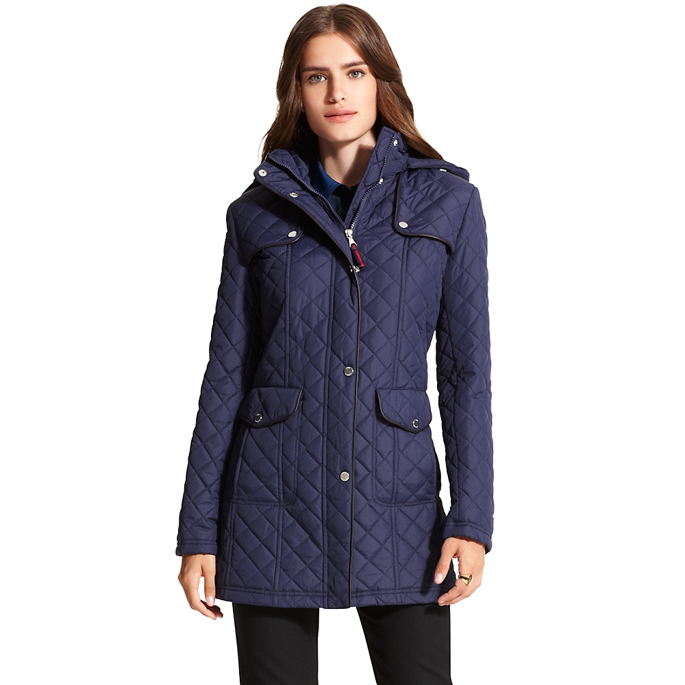 Tommy Hilfiger Hooded Quilted Jacket in Blue (NAVY) | Lyst