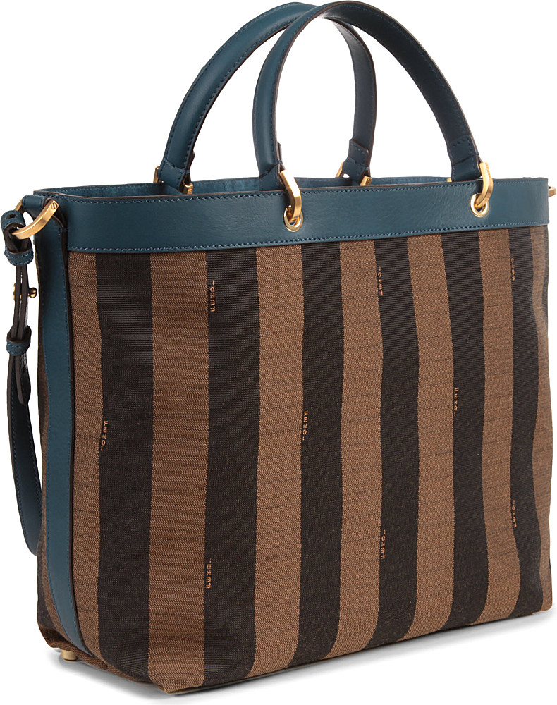 Fendi Pequin Canvas Tote in Brown - Lyst