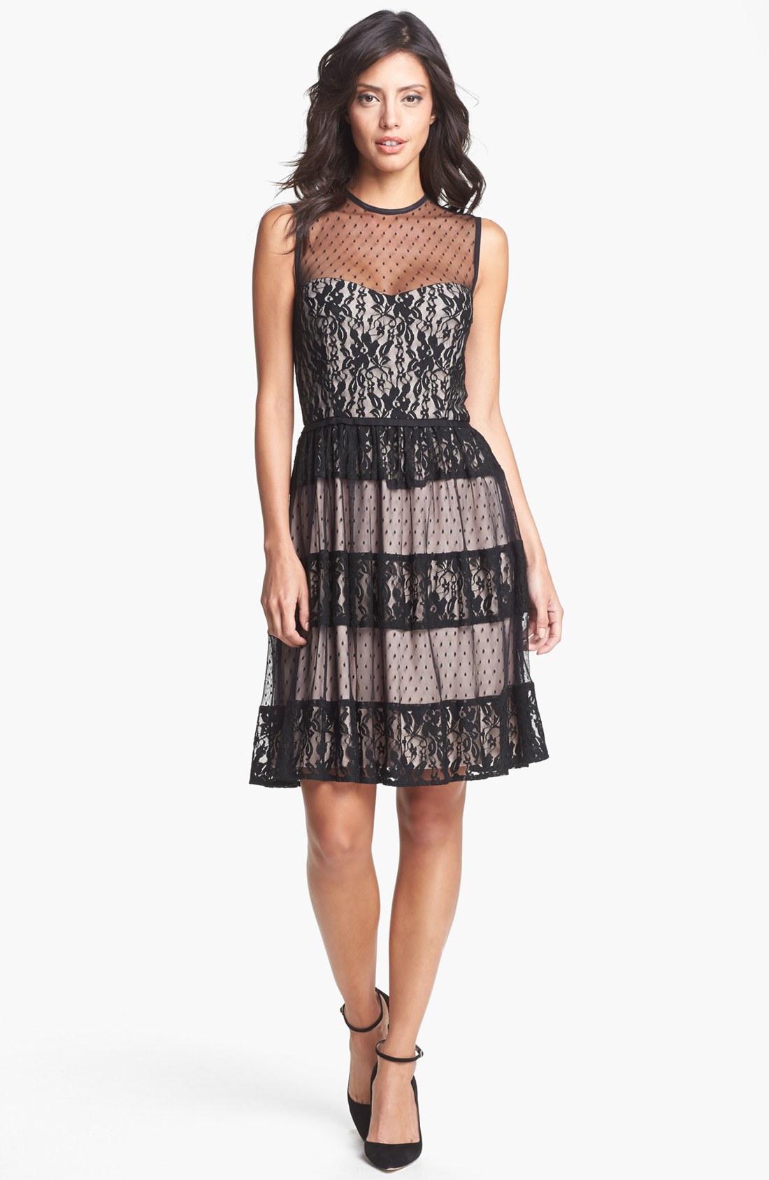 Maggy London Mixed Lace Fit Flare Dress in Black | Lyst