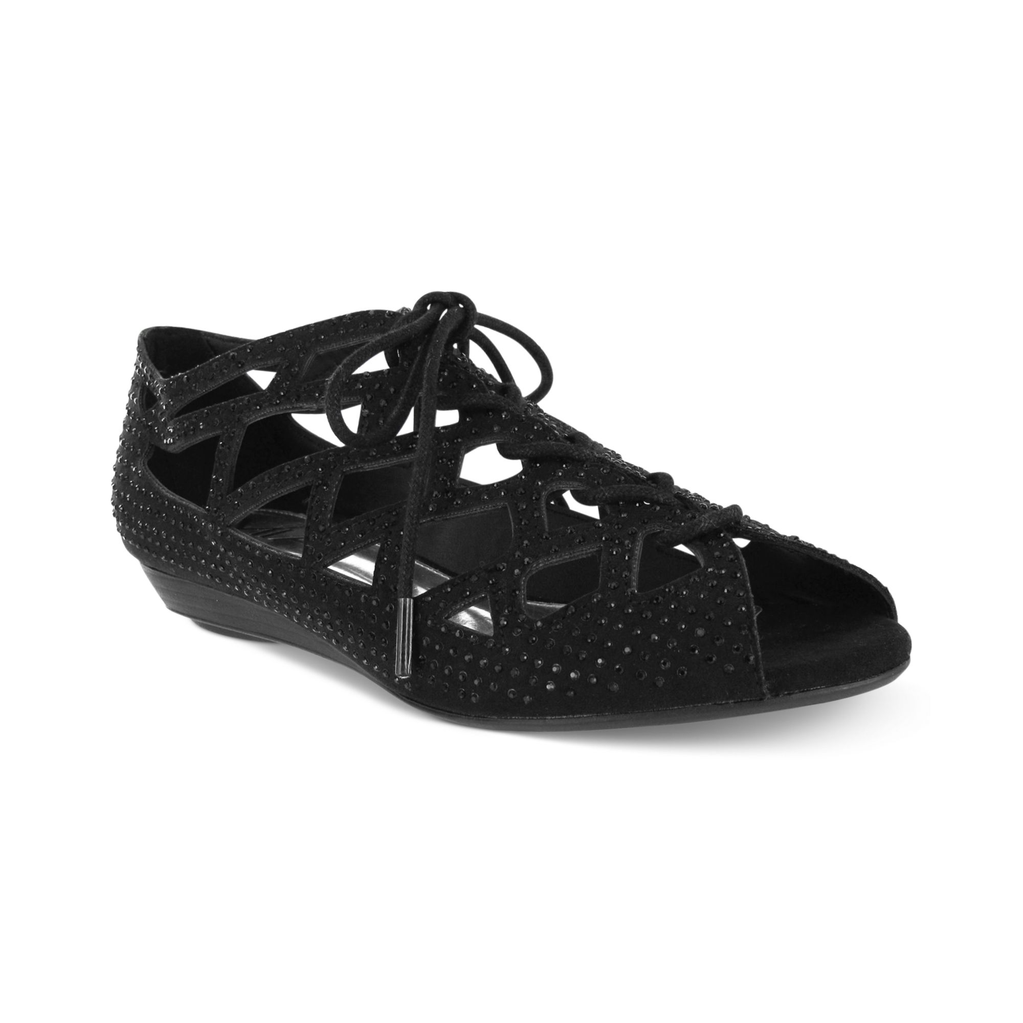 Mia Lizzie Demi Wedge Sandals in Black (black suede) | Lyst