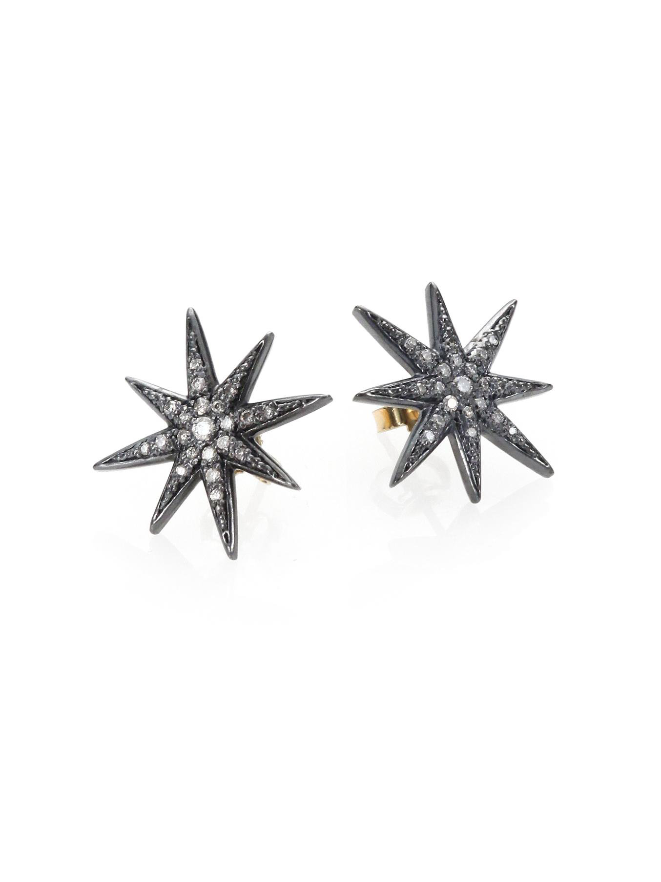 Lyst Mizuki Diamond And Sterling Silver Star Earrings In Metallic Gallery