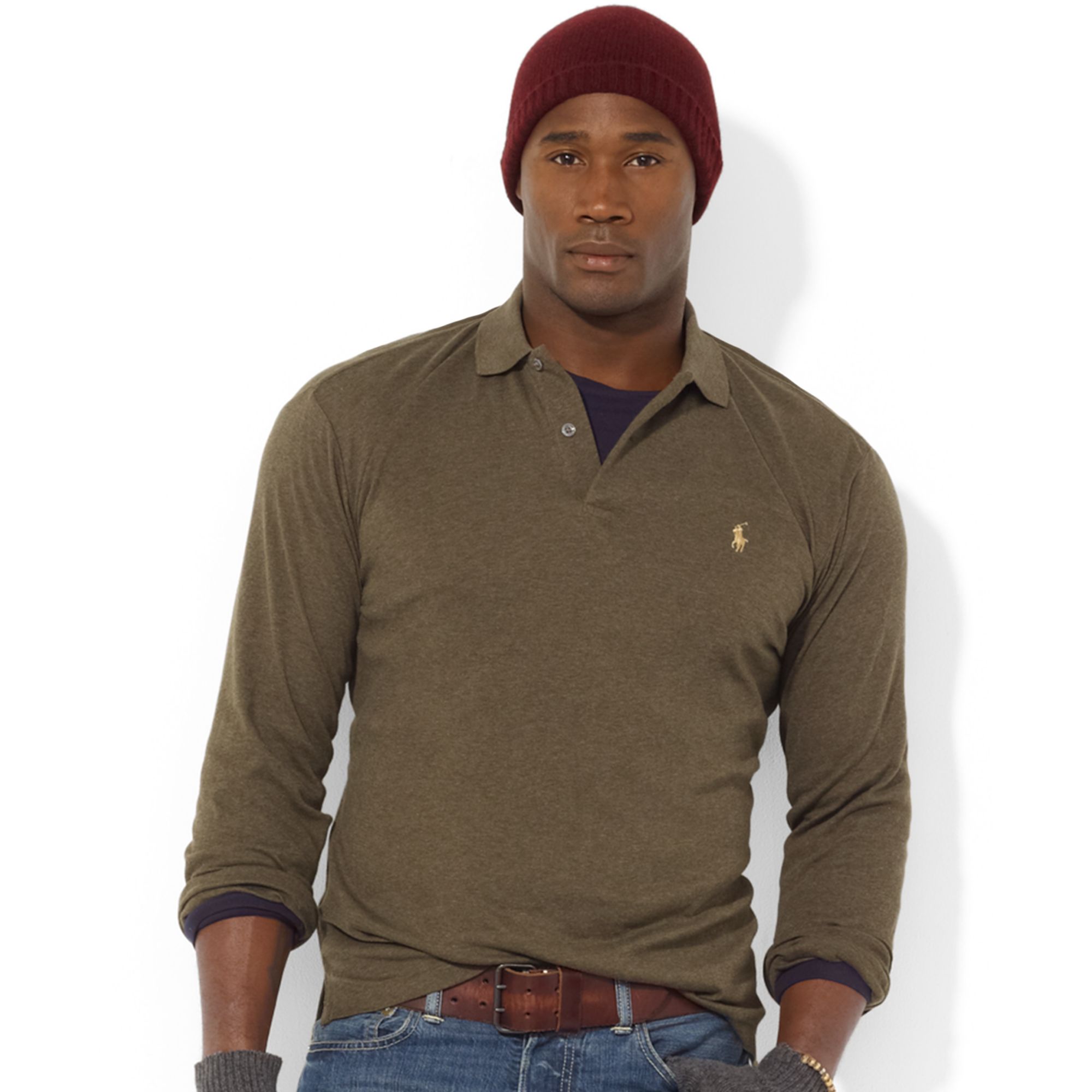 Lyst - Ralph Lauren Classic Fit Long Sleeve Pima Cotton Interlock Polo in Natural for Men