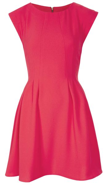 Topshop Crepe Seam Flippy Dress in Red (Flur Pink) | Lyst