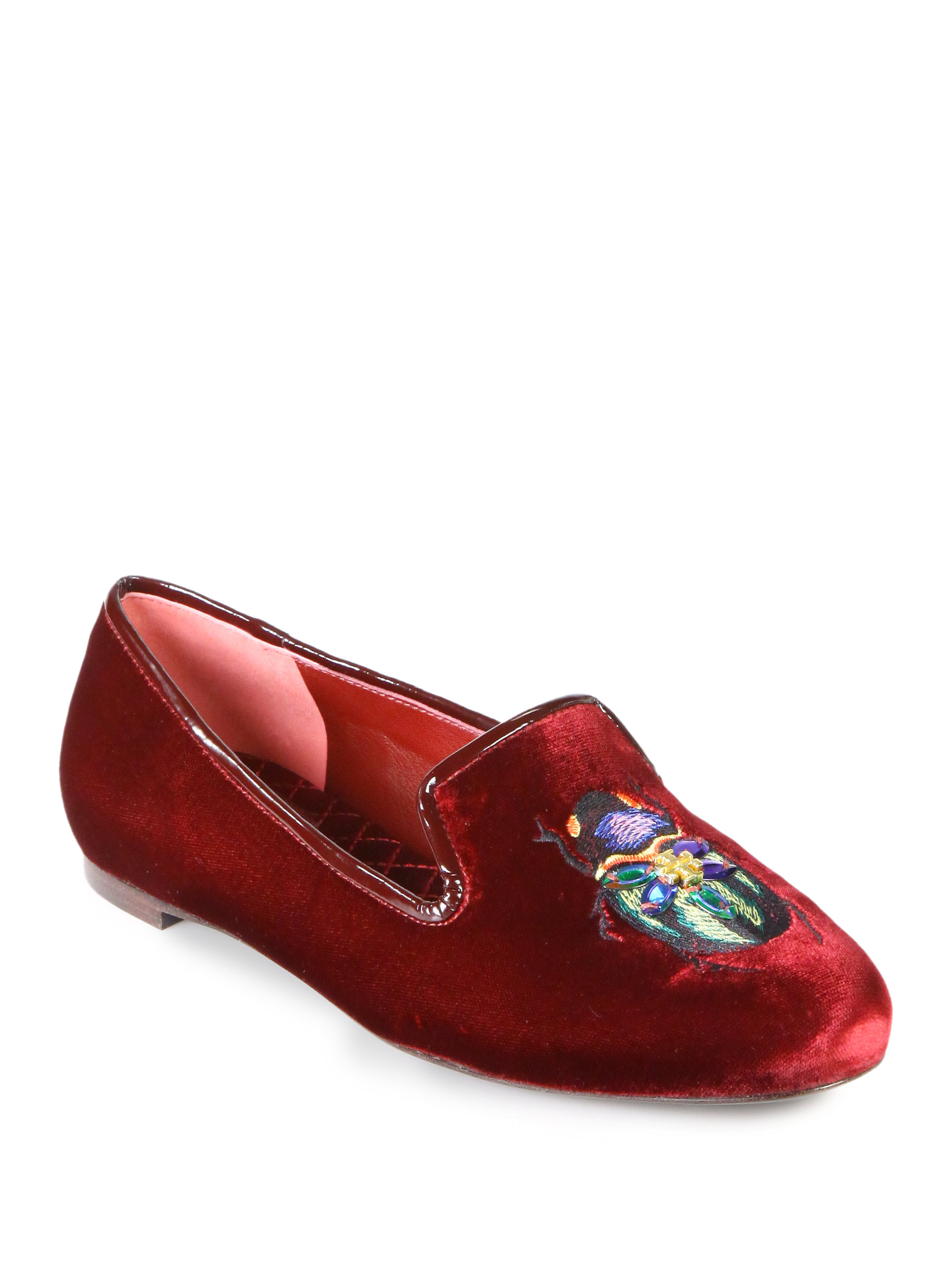 Lyst - Tory Burch Easton Velvet Patent Leather Smoking Slippers in Red
