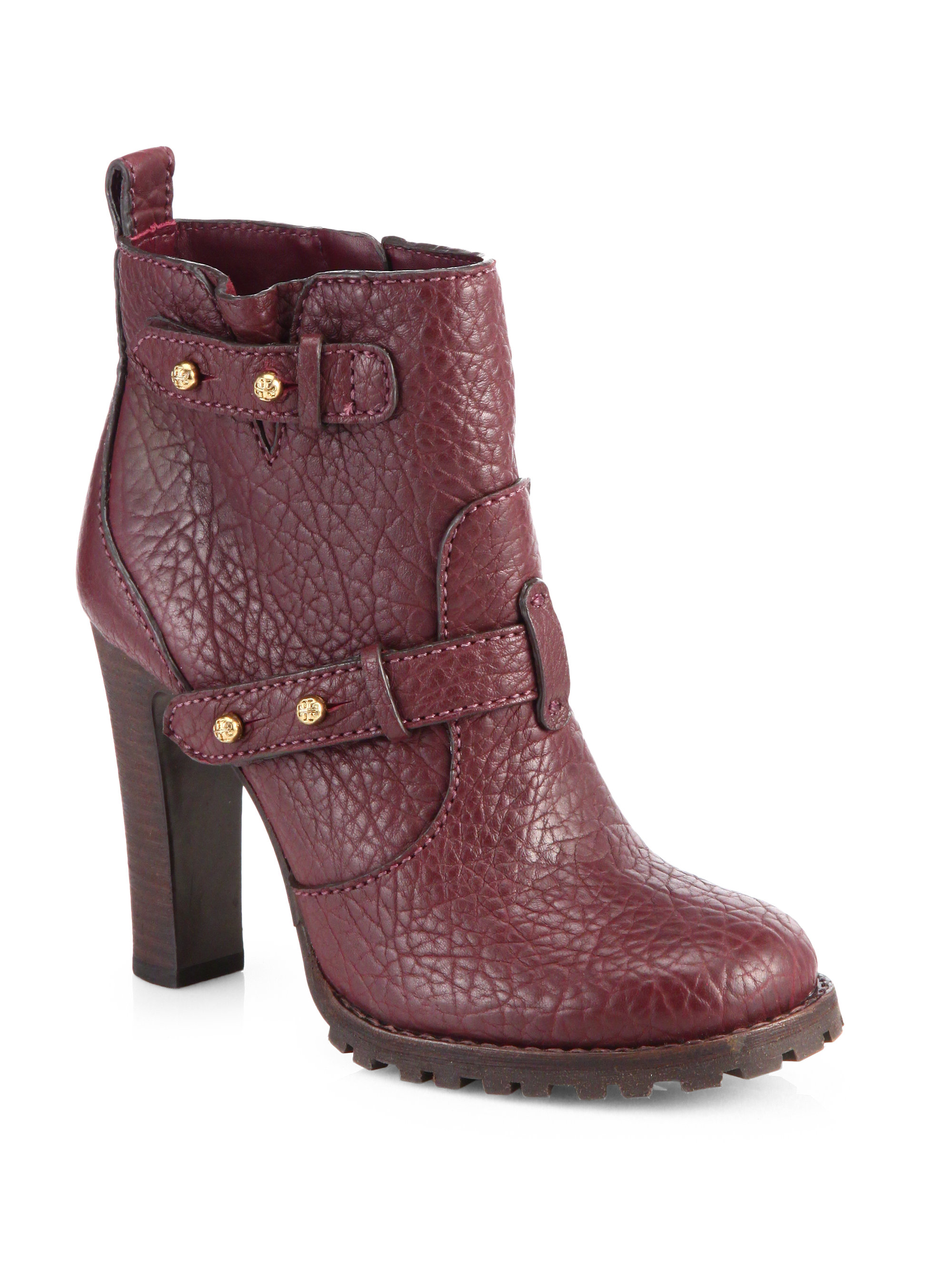 Tory Burch Landers Leather Platform Ankle Boots in Red (DARK PLUM) | Lyst