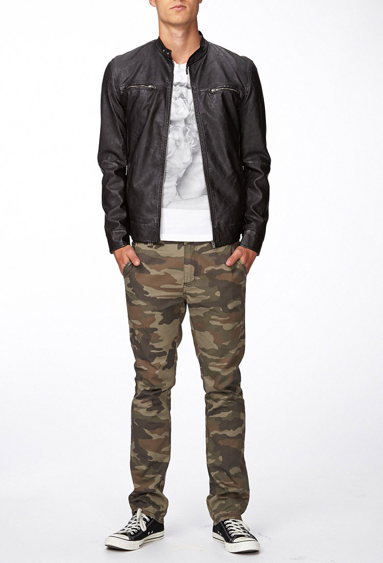 Lyst - Forever 21 Faux Leather Biker Jacket In Black For Men