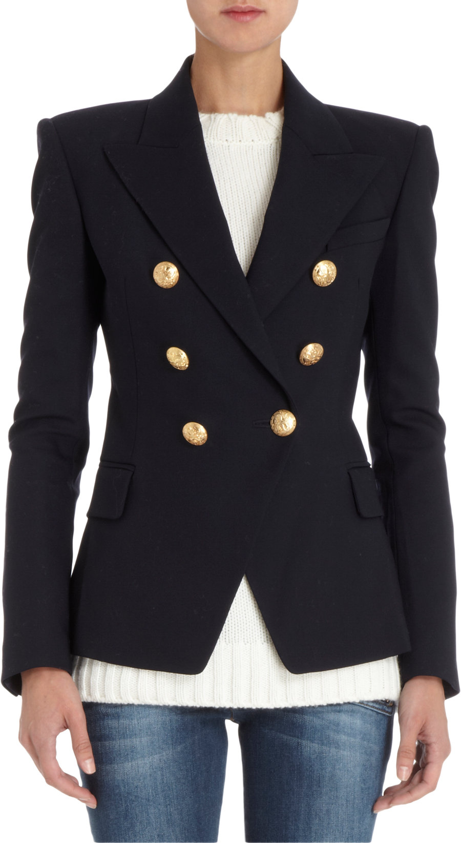 Balmain Gold Button Jacket in Blue (navy) | Lyst