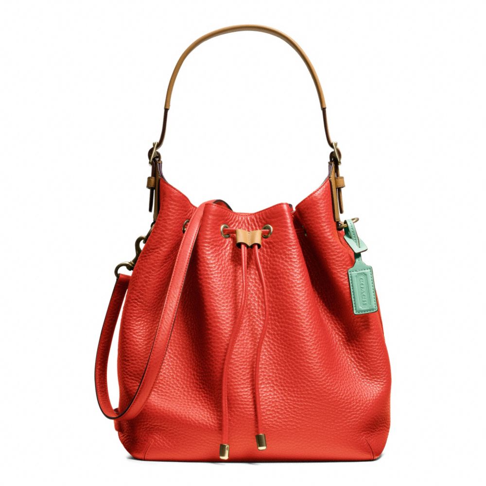 COACH Soft Legacy Drawstring Shoulder Bag in Pebbled Leather in Red - Lyst