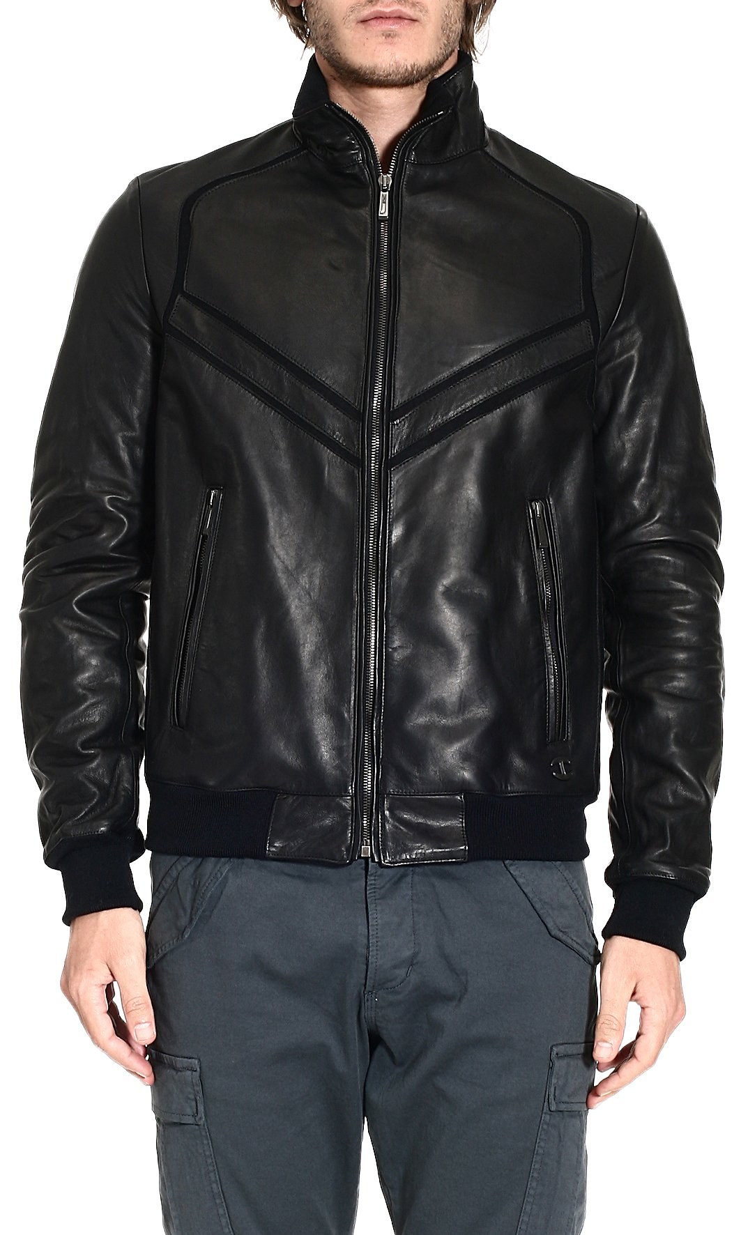 Just Cavalli Inlay Leather Jacket in Black for Men | Lyst