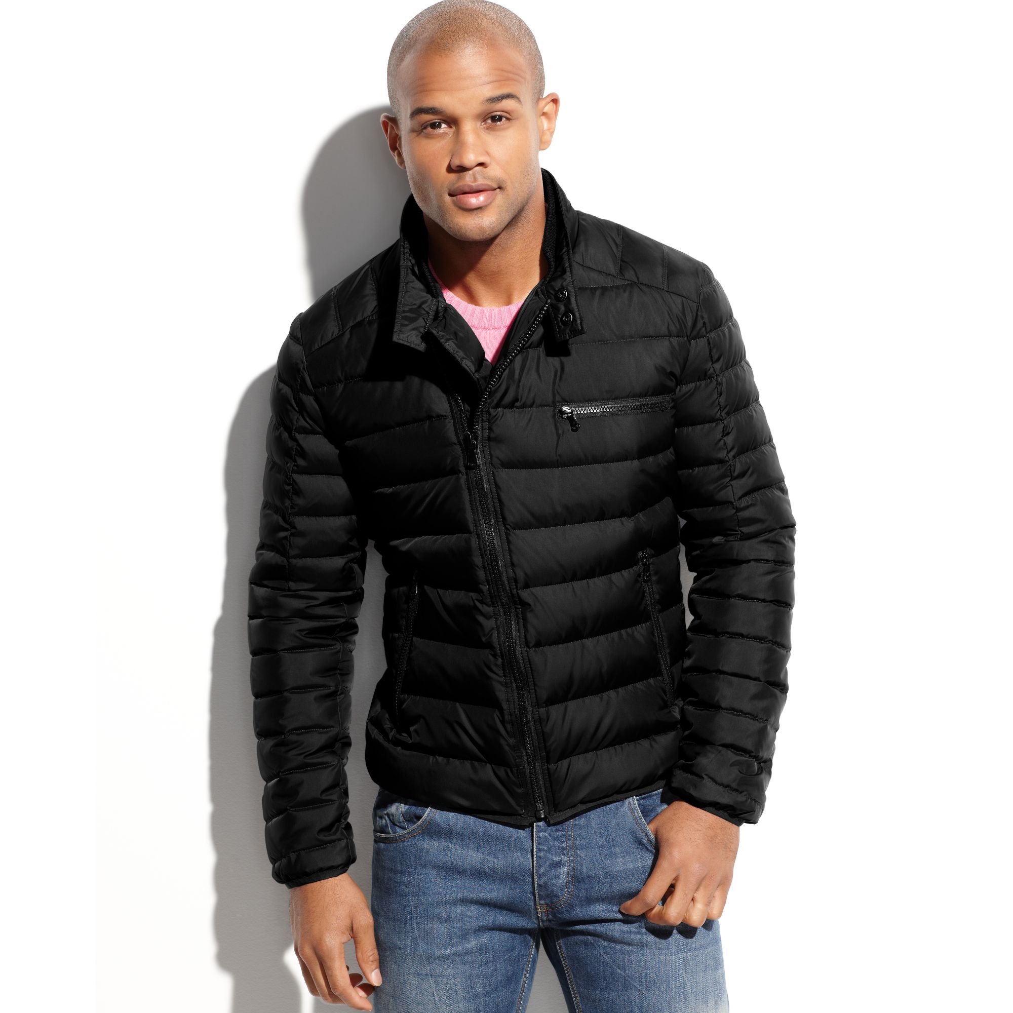 Kenneth cole Asymmetrical Down Puffer Jacket in Black for Men | Lyst