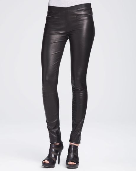Milly Stretch Leather Leggings in Black | Lyst