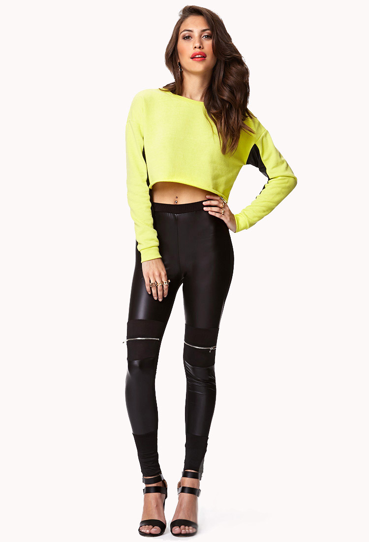 Lyst Forever 21 Faux Leather Zipper Leggings in Black