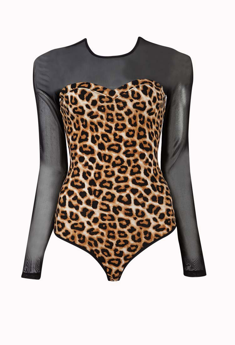 Lyst - Forever 21 Mesh Leopard Print Bodysuit in Brown