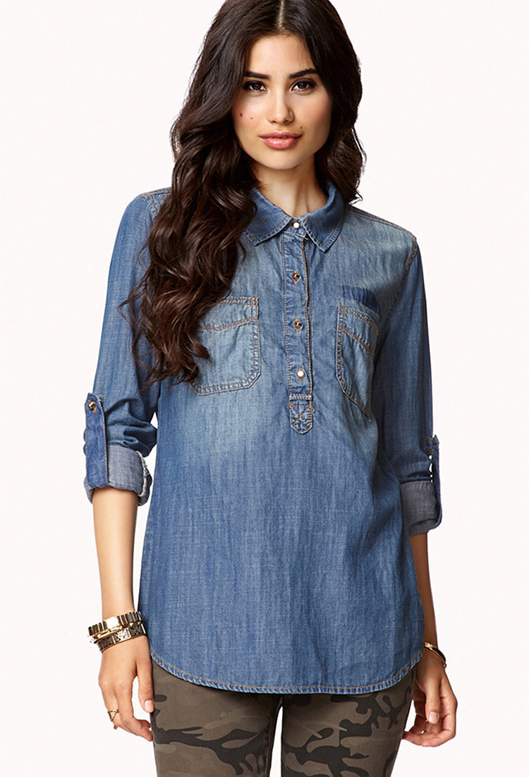 Lyst - Forever 21 Distressed Denim Tunic in Blue