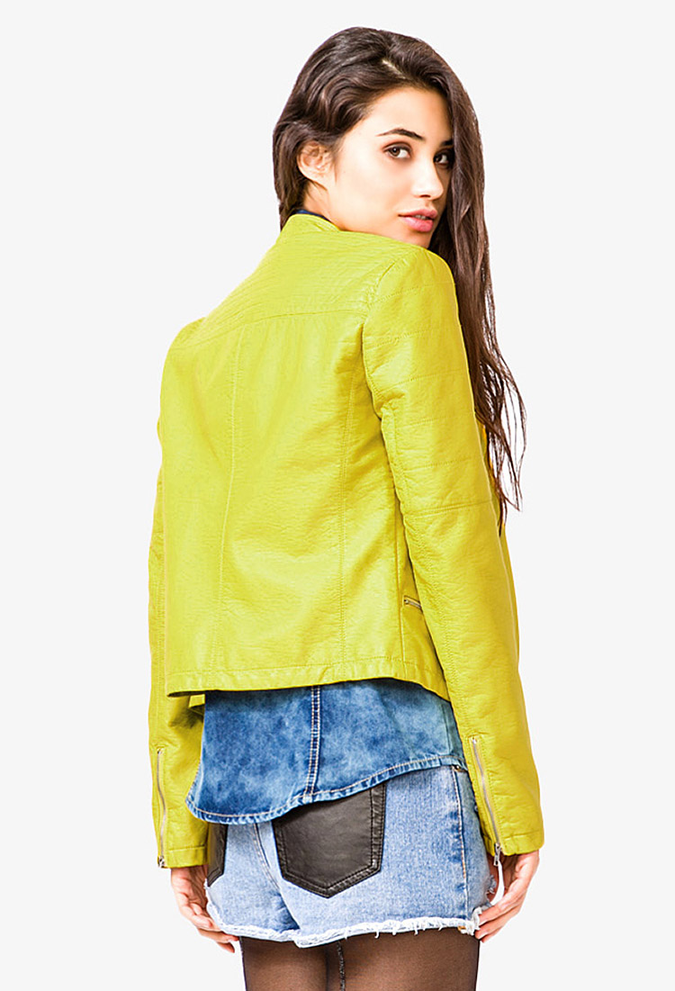 Lyst Forever 21 Faux Leather Bomber Jacket in Yellow