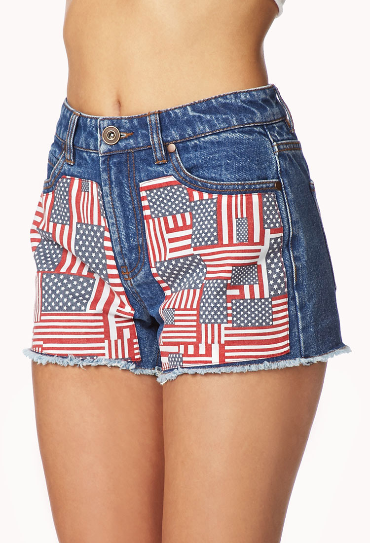 Lyst Forever 21 American Flag Patch Denim Shorts In Blue