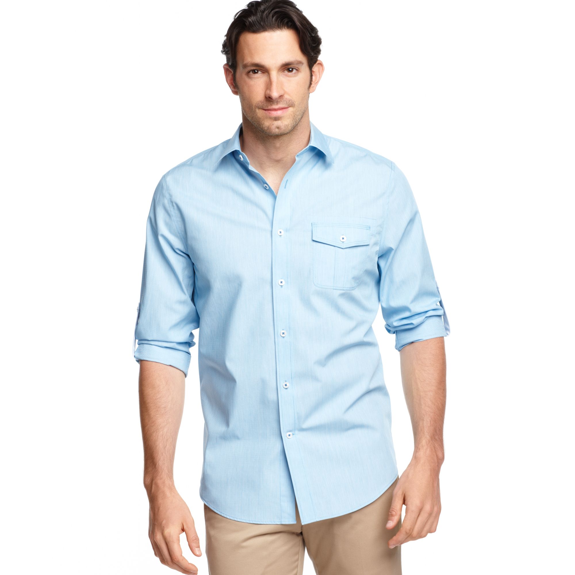 Geoffrey Beene Rolltab Longsleeve End On End Shirt in Blue for Men ...