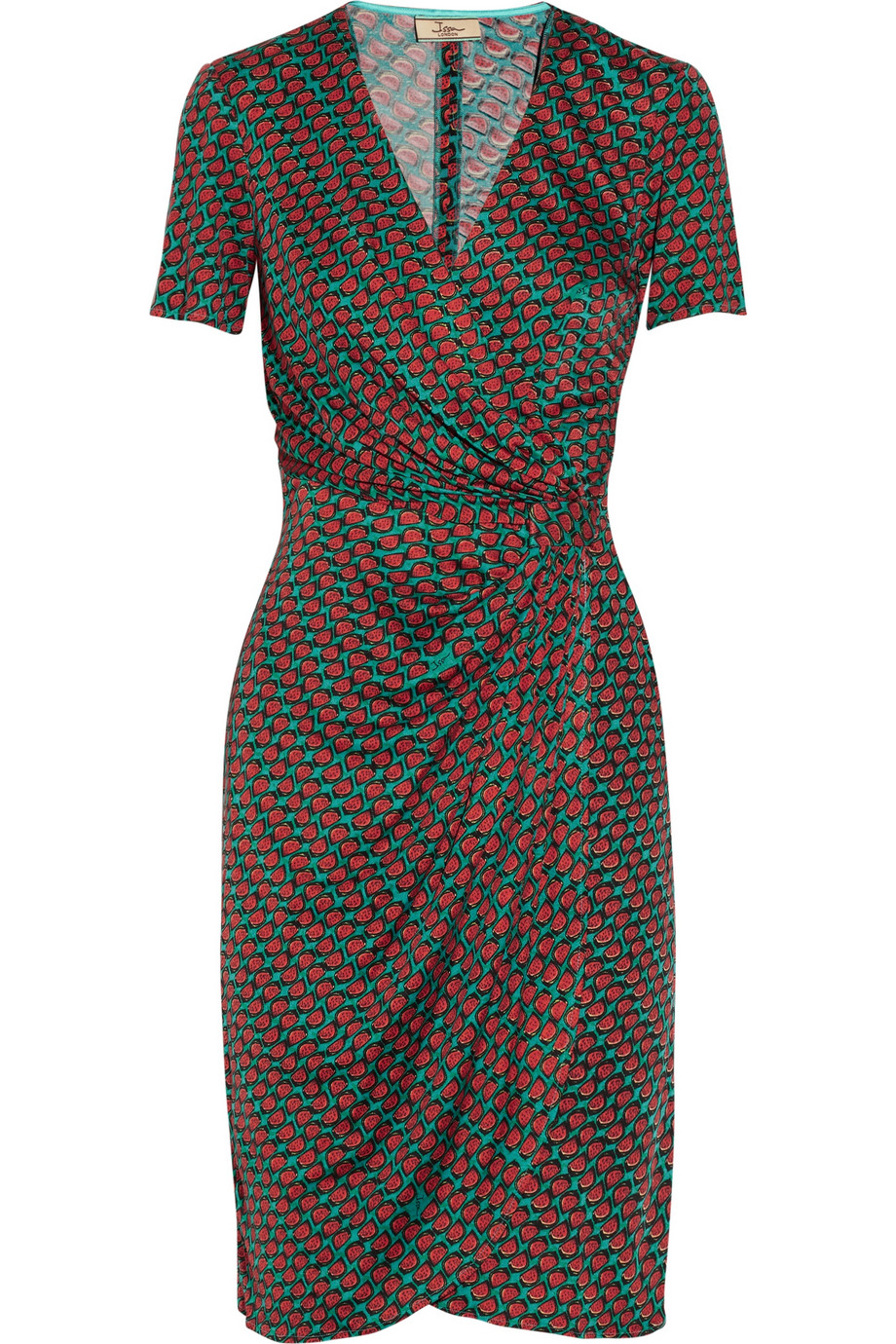 Issa Wrap Effect Printed Silk Jersey Dress in Red (Petrol) | Lyst
