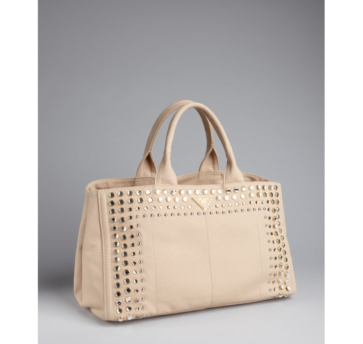 Prada Khaki Canvas Jeweled Trim Top Handle Bag in Khaki | Lyst  