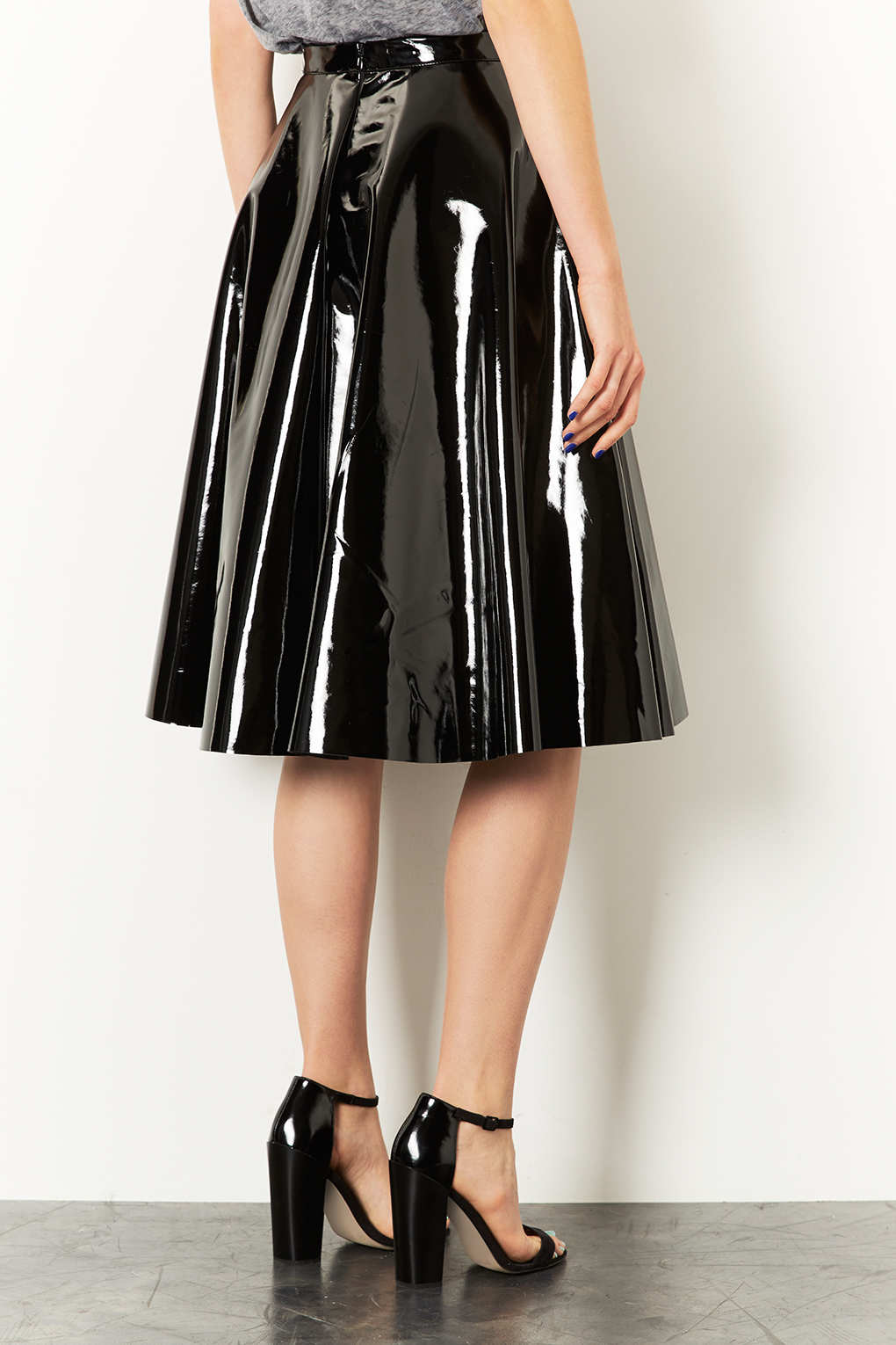 TOPSHOP Vinyl Calf Skater Skirt  in Black Lyst