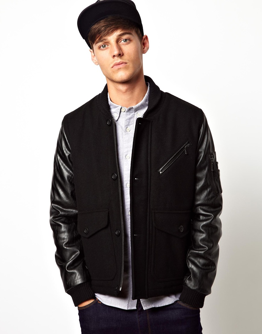 Lyst Humor Asos Wool Jacket With Faux Leather Sleeves In Black For Men Gallery