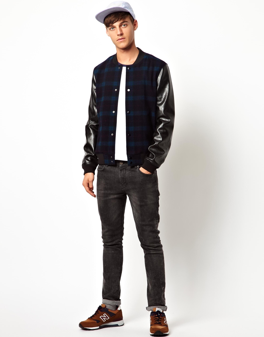 Asos Bomber Jacket with Faux Leather Sleeves in Black for Men | Lyst