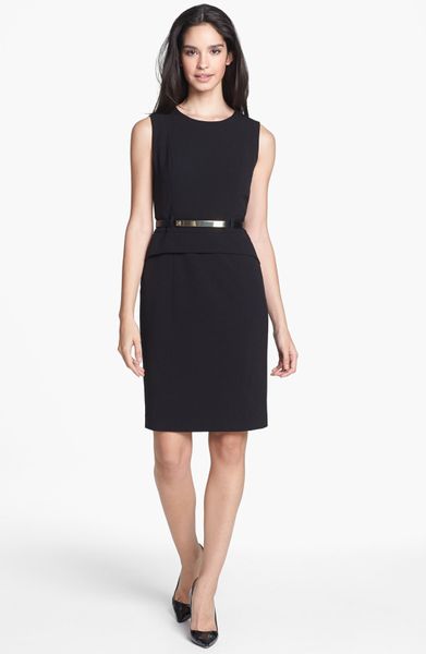 Calvin Klein Ponte Knit Peplum Sheath Dress in Black | Lyst