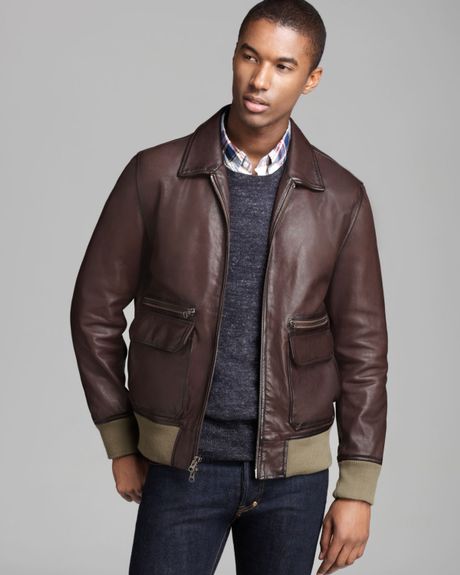 Jack Spade Huxley Leather Bomber Jacket in Brown for Men | Lyst