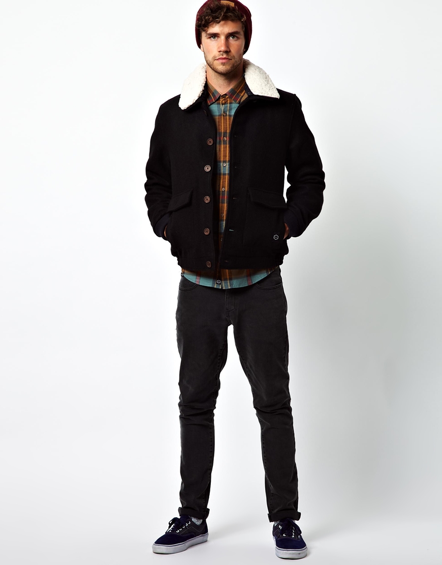 Lyst - Rvca Rvca Wool Jacket with Borg Collar in Black for Men