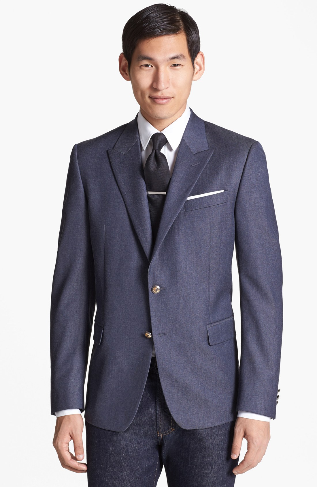 Versace Trim Fit Peak Lapel Blazer in Blue for Men (Medium Blue) | Lyst