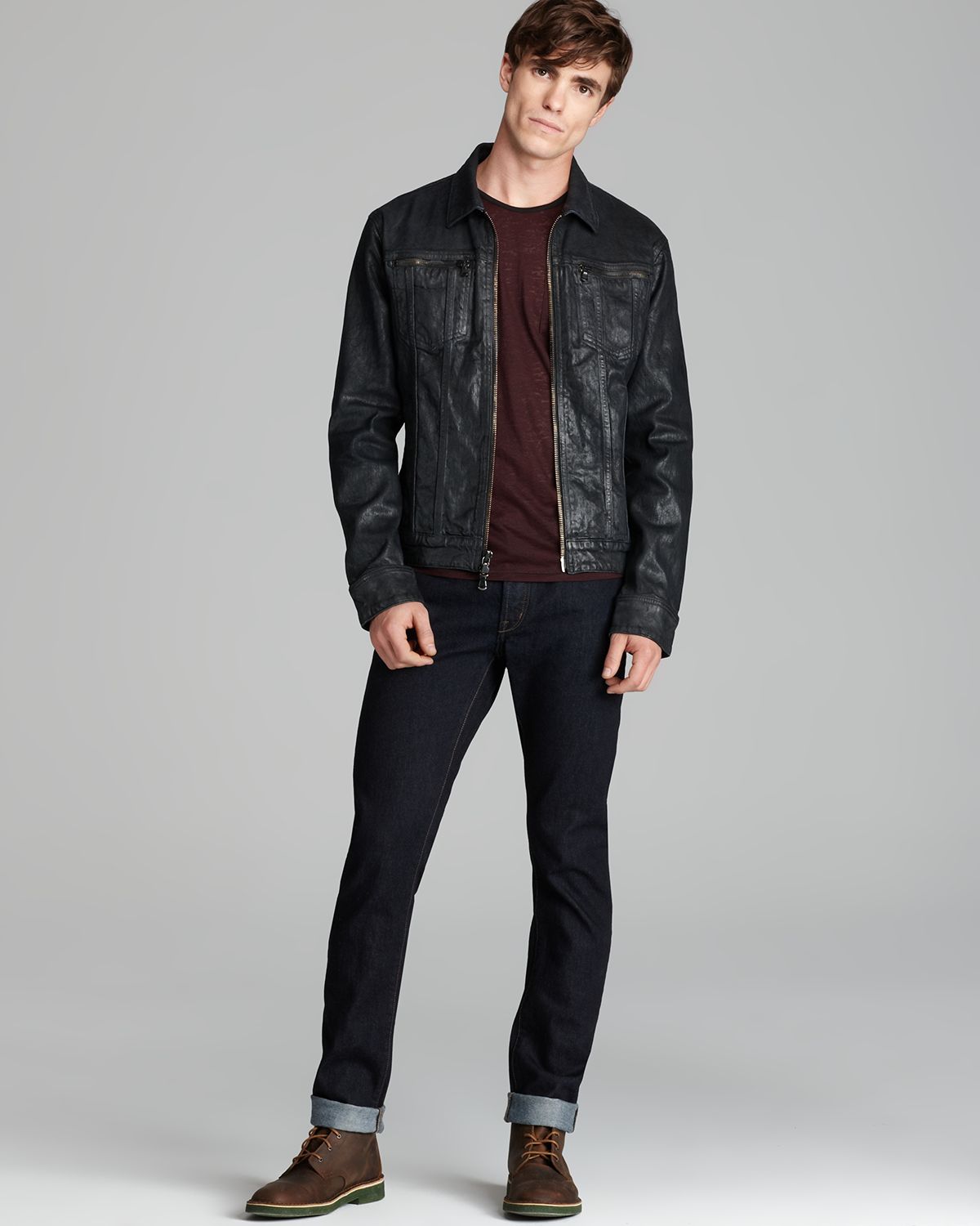 Lyst - John Varvatos Usa Coated Denim Jacket in Black for Men