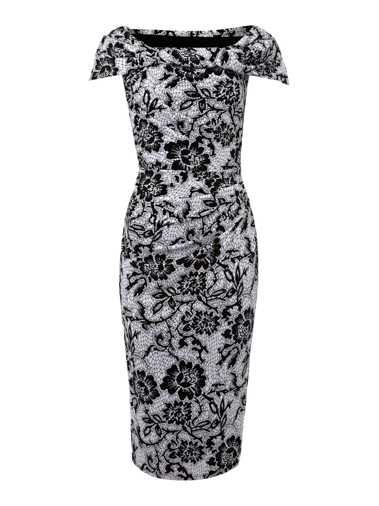 Pied a terre Lace Print Slinky Knot Dress in Black (Black/White) | Lyst