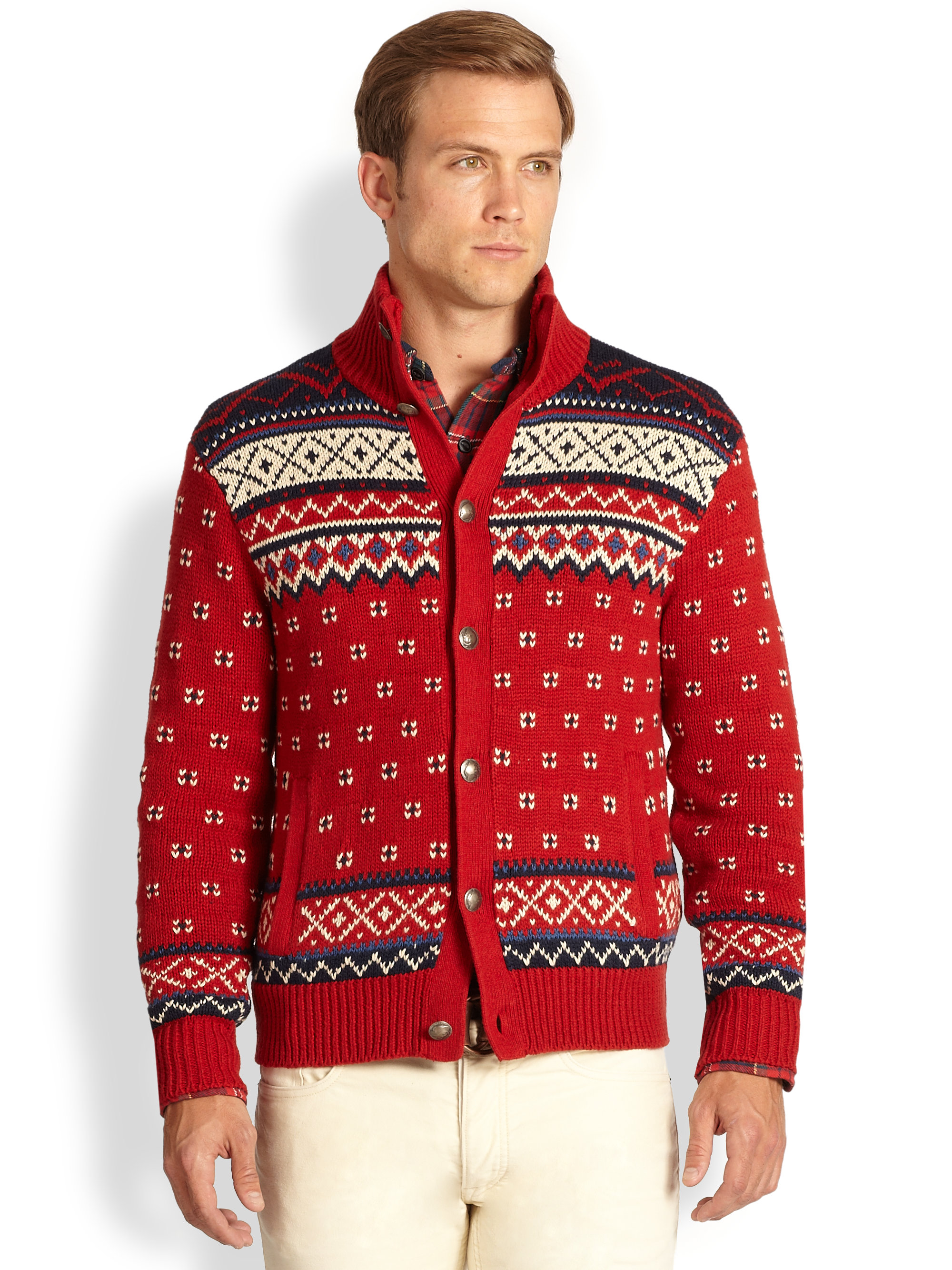 Polo ralph lauren Patterned Cotton Linen Cardigan in Red for Men | Lyst