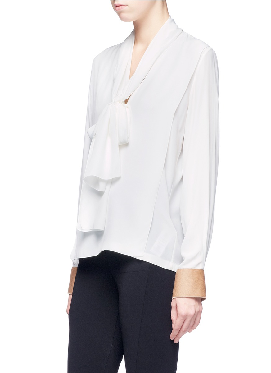 Lyst - Victoria Beckham Contrast Cuff Silk Blouse in White