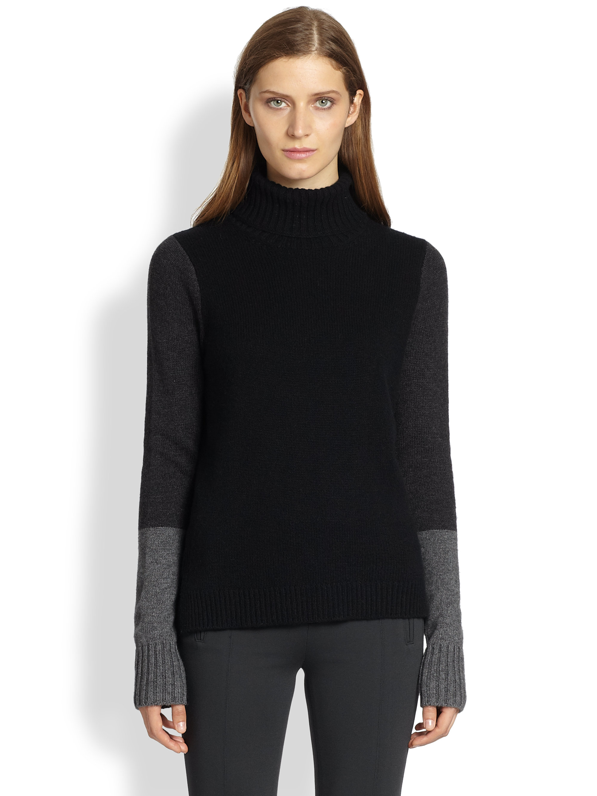 Lyst - Vince Wool Cashmere Colorblock Turtleneck Sweater in Black