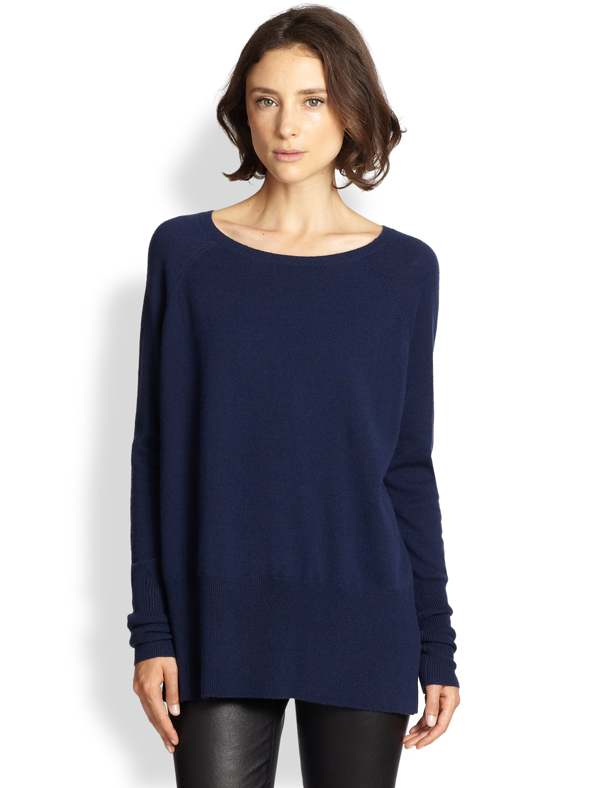 Vince Cashmere Dolmansleeved Boatneck Sweater in Black | Lyst