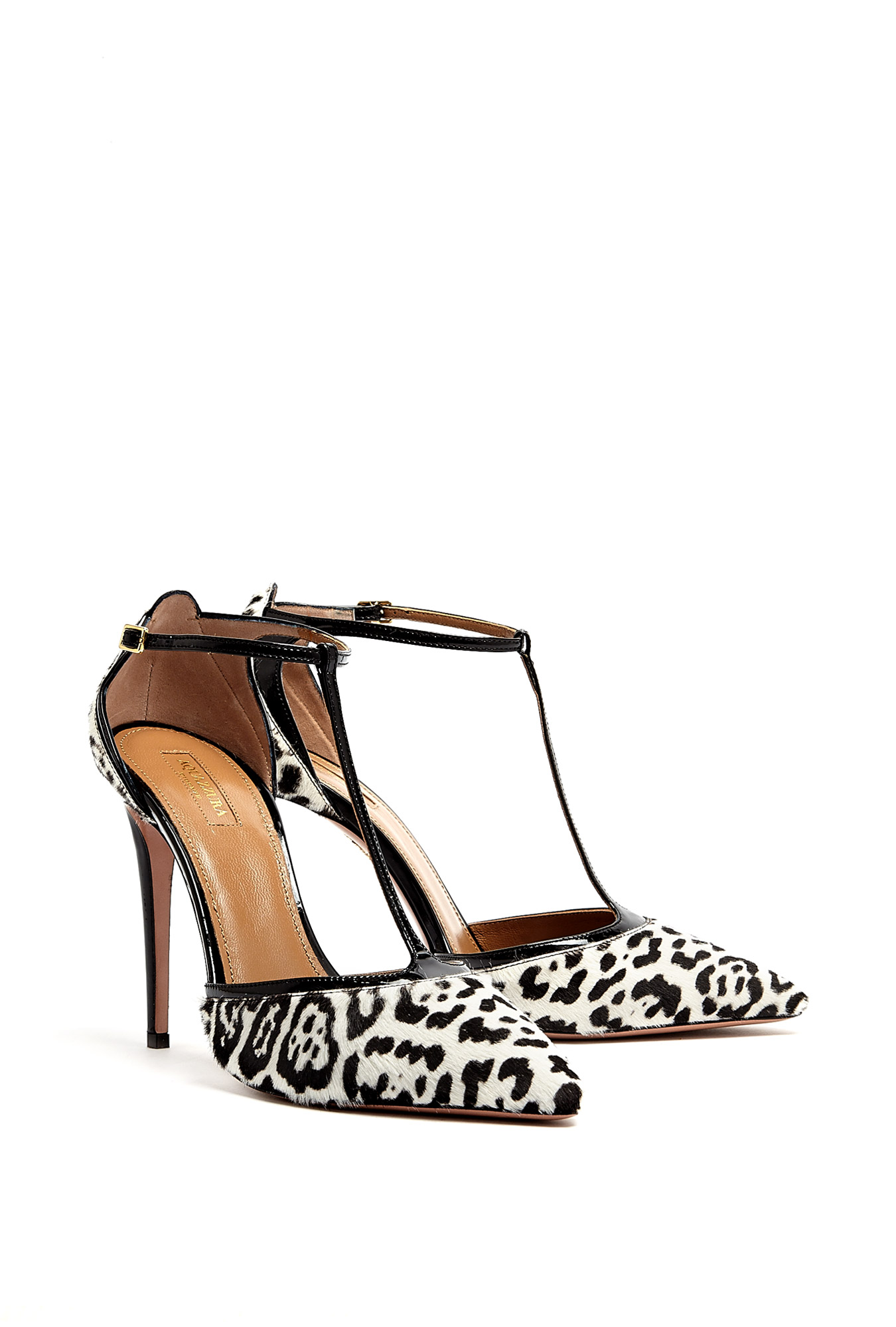 Aquazzura Tango T-strap Leopard Pointed Court Shoes in Animal (leopard ...