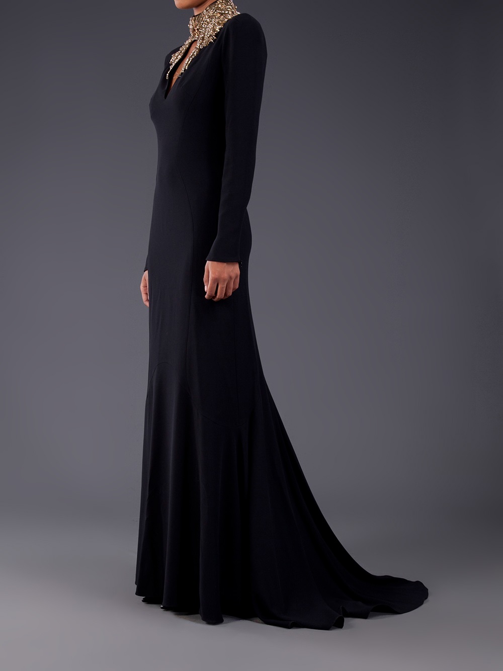 Lyst - Alexander Mcqueen Embellished High Neck Gown in Black
