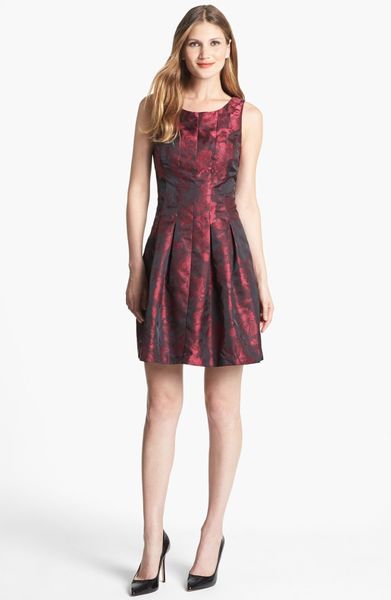 Donna Ricco Jacquard Fit Flare Dress in Multicolor (Black/ Ruby) | Lyst