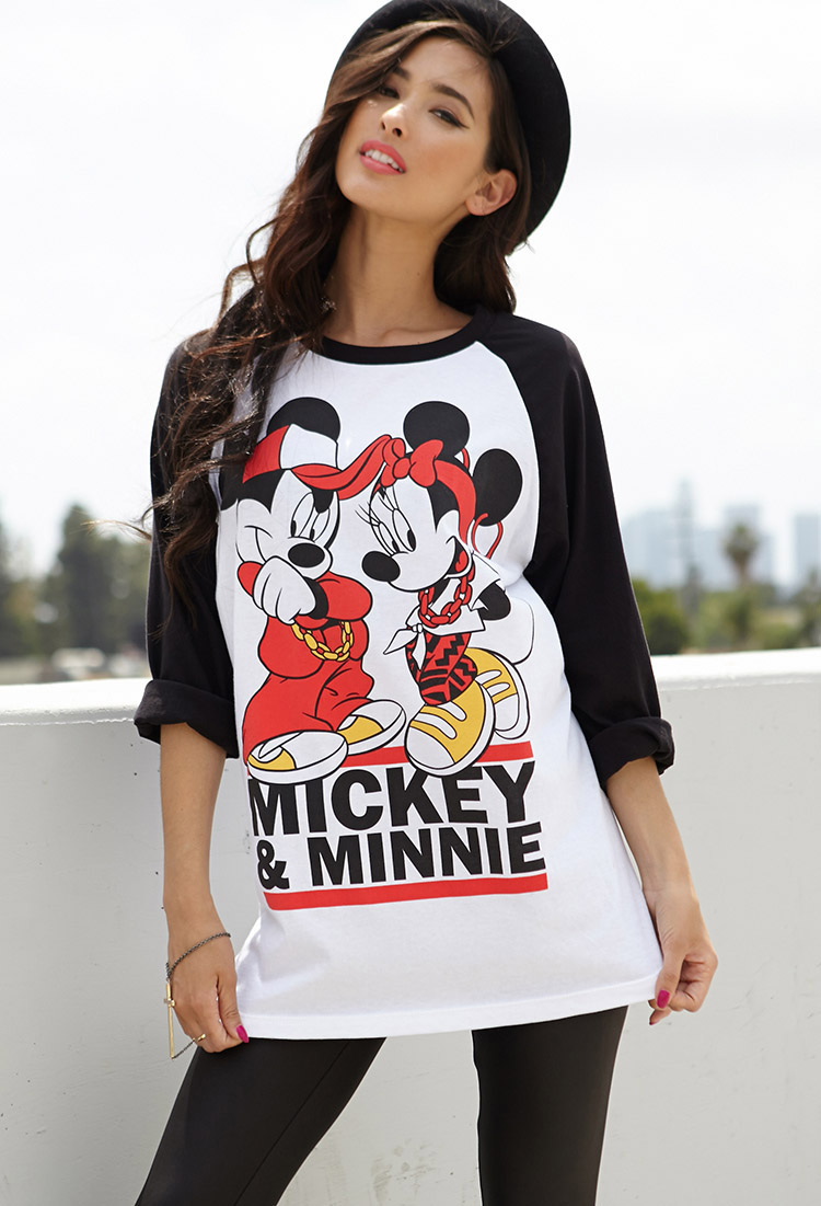 Lyst - Forever 21 Mickey & Minnie Mouse Raglan Top in Black