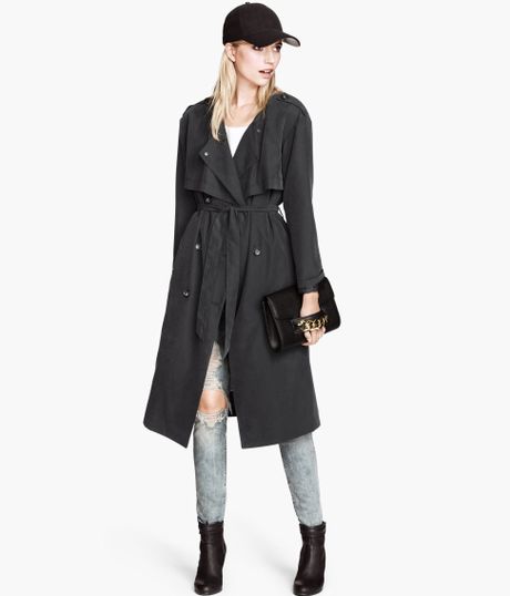 H&m Trench-coat in Gray (Black) | Lyst