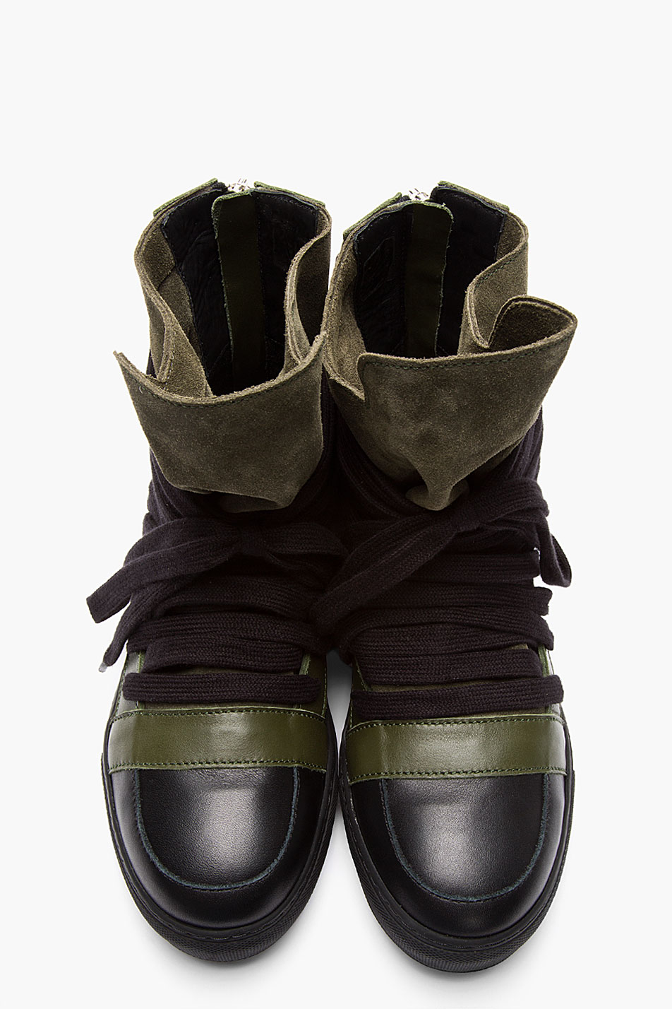 Lyst - Kris Van Assche Olive Leather Extended-lace High-top Sneakers in ...