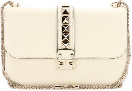 Valentino Lock Medium Leather Shoulder Bag in White (light ivory ...